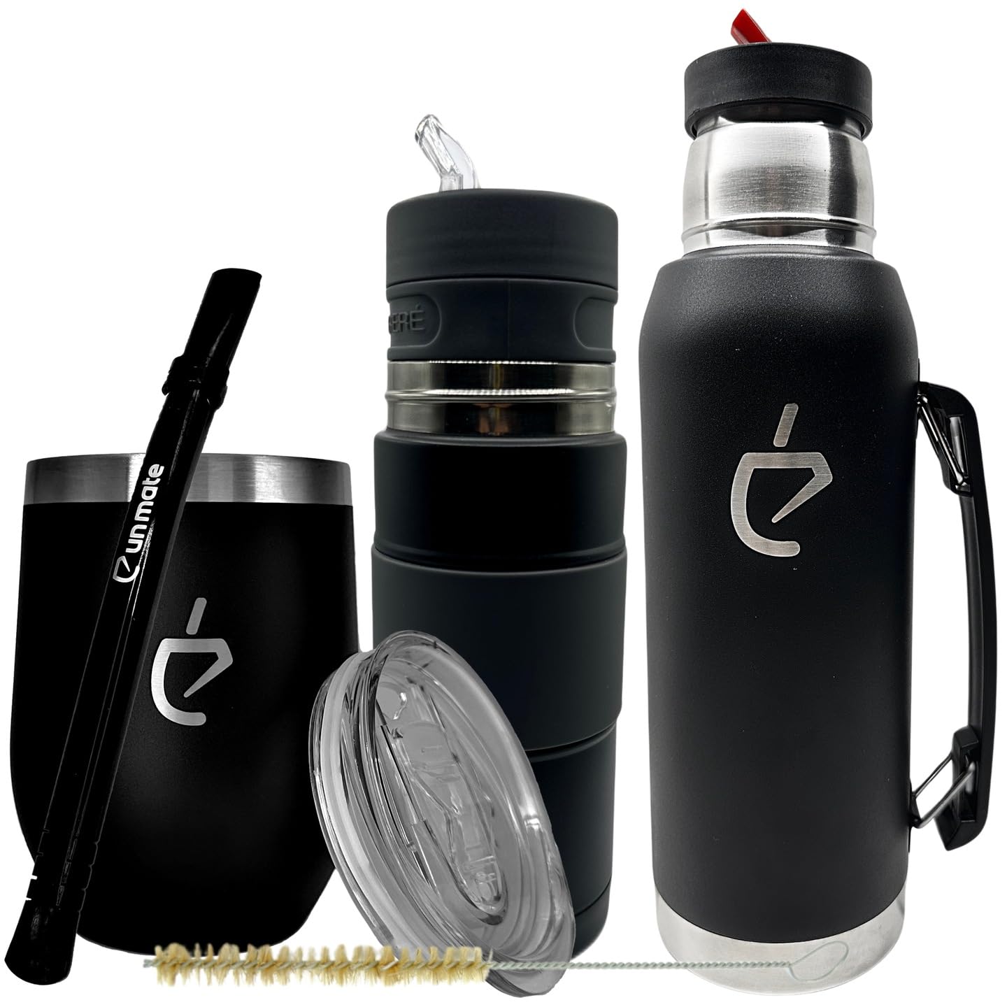 Yerba Mate TAKE AWAY Set con Tazza Termica da 350 ml, Thermos da 1L, Bombilla in Acciaio Inox e Coperchio – Matelisto Autocebante, Spazzola Inclusa, Senza BPA