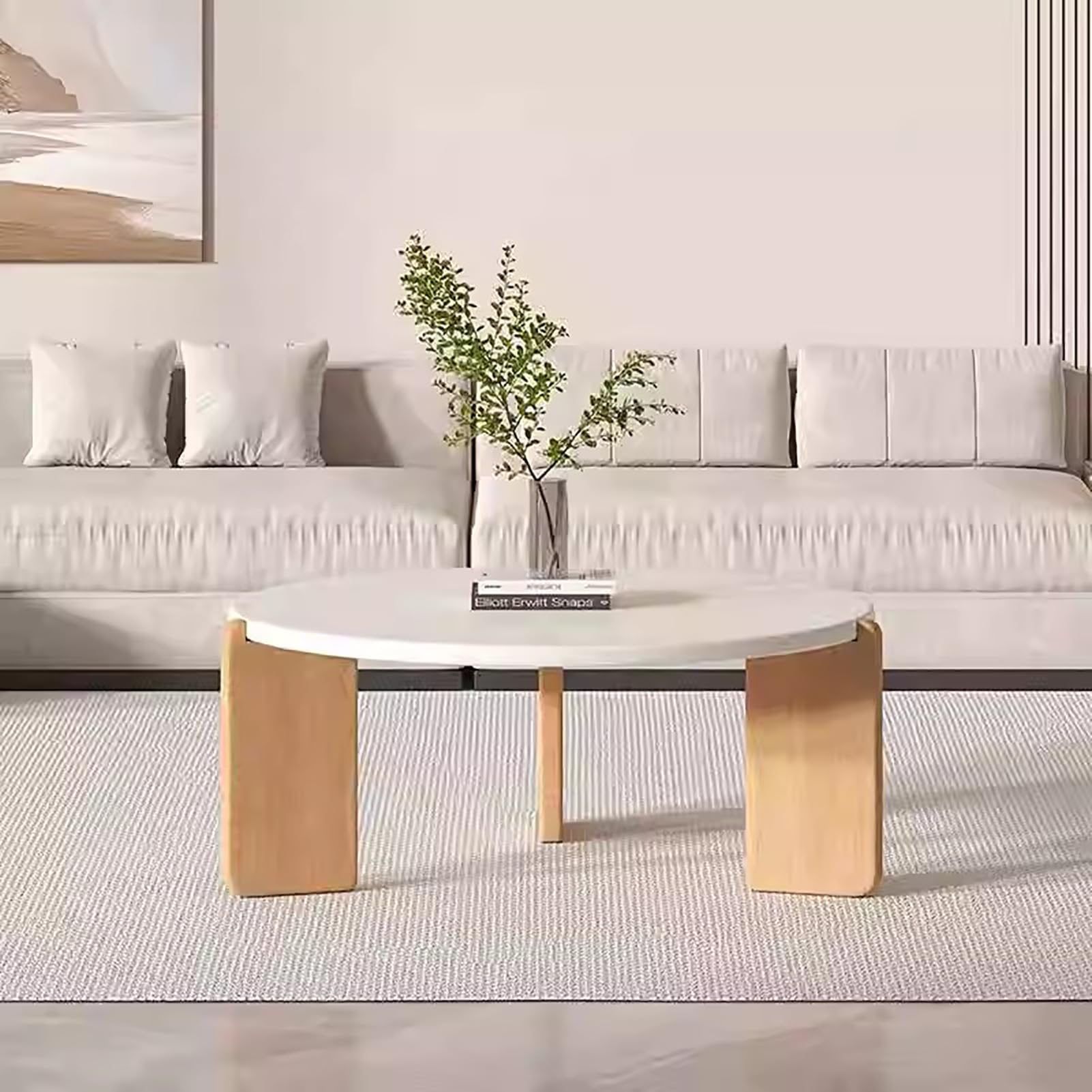 SXZenSpace Round Wood Coffee Table,Modern Mid Century Center Table for Living Room Sturdy Legs End Minimalist Table,A,80cm(31'')