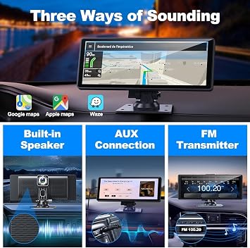 Android Portable Carplay for Car with 4K Dash Cam Car Front Rear 1080P Backup Camera, 10.26” Car Screen with Wireless Carplay Android Auto,Loop Recording GPS Voice Control Bluetooth AUX FM 64G TF Card