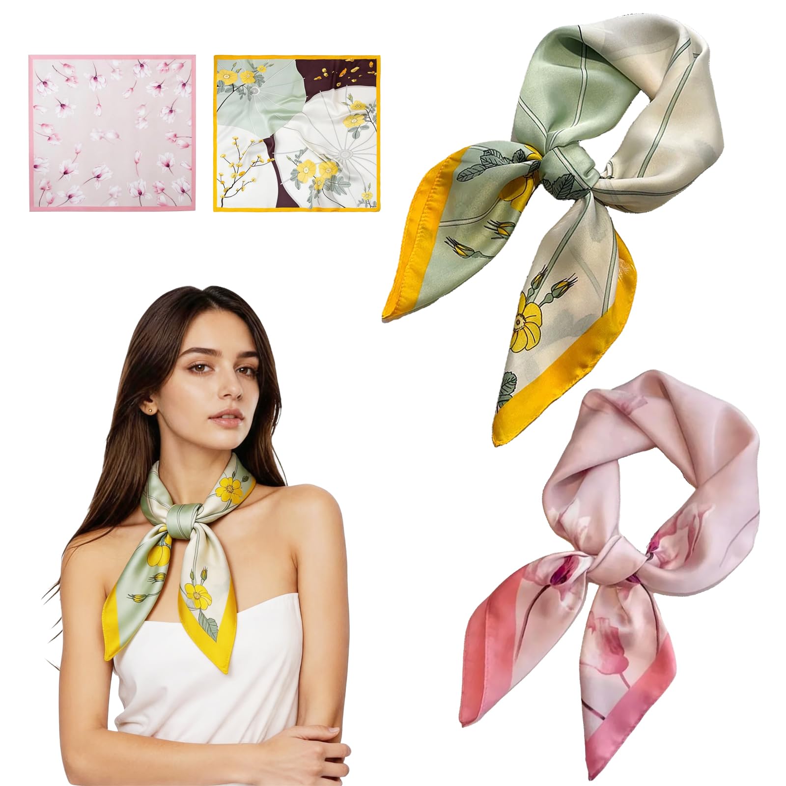 2Pcs Silk Blend Square Scarf for Women 70x70cm Stylish Paisley Print Bandana Headscarf, Satin Neck Head Scarf, Satin Hair Accessory for Daily Use, Suitable Gifts for Women-picture-41