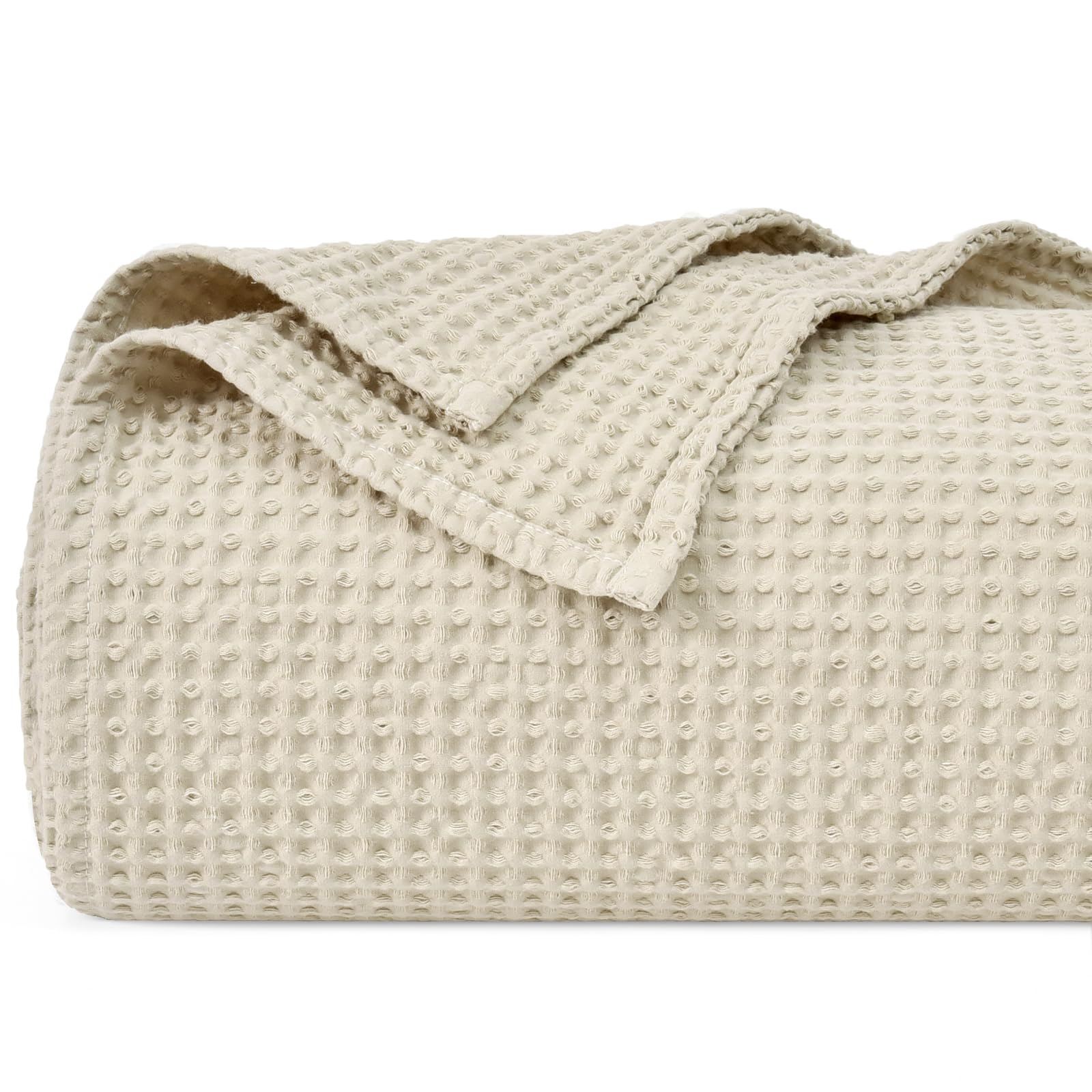 PHF 100% Cotton Waffle Weave Blanket Single Size 130 x 150cm, Pre-Washed Lightweight Breathable Throw Blanket