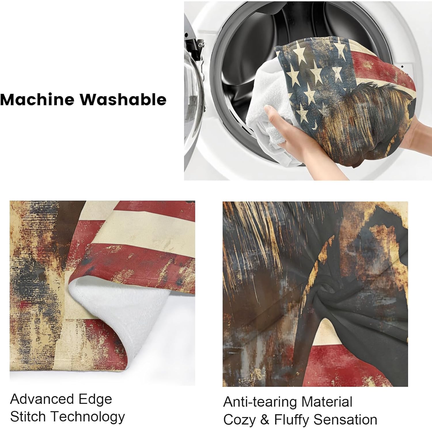 Memorial Day Throw Blanket 50"x60" - Horse Design, Ultra-Soft Fleece Plush Blanket for Couch Bed Sofa, Cozy Lightweight Blanket for Kids Camping Travel, 4th of July Decor Gifts
