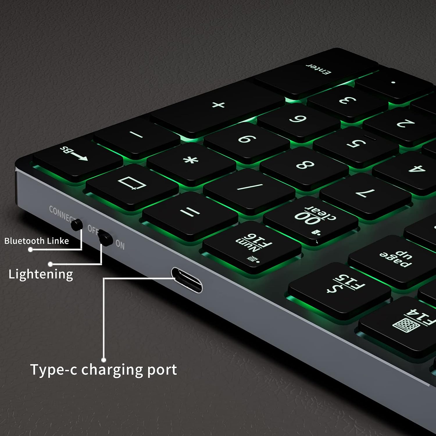 Ultra-Compact Aluminum 10 Key USB Keypad Rechargeable Bluetooth Number Pad for Laptop:Numpad for Windows,Mac OS,Android,iOS Wireless Numeric Keypad for Work,Entertainment,and Study image 5