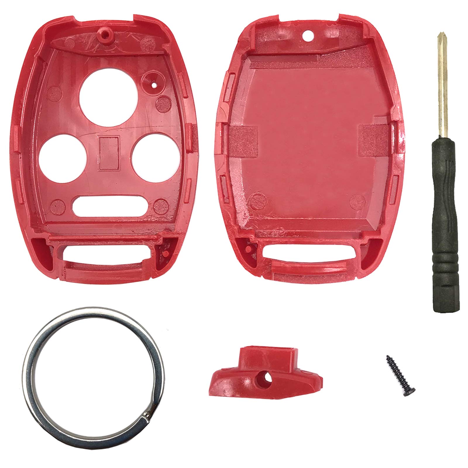 Key Fob Shell Fits Honda 2003-2012 Accord / 2006-2013 Civic EX / 2009-2015 Pilot /2005-2006 CR-V Keyless Entry Remote Case Car Key Cover Accessories with Screwdriver & Keyring (3+1 Button, Red)