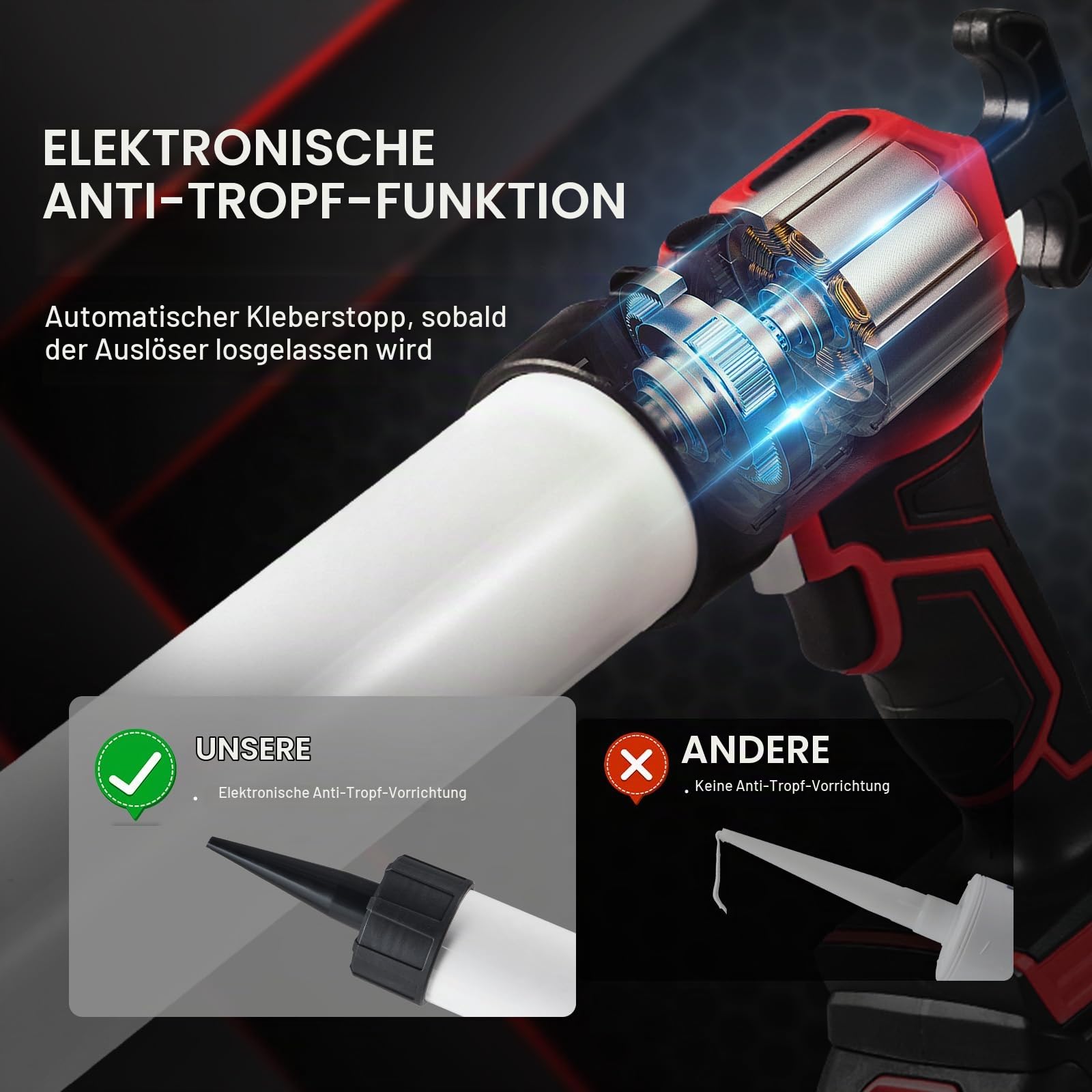 VEVOR Akku-Kartuschenpistole Kartuschenpresse Silikonpistole (20 V, für 600 ml-Kartuschen, bis zu 270 kg, 4-Gang einstellbare Drehzahl, Inkl. Akku und Ladegerät) Kompatibel mit Acrylsäure, Klebstoffe
