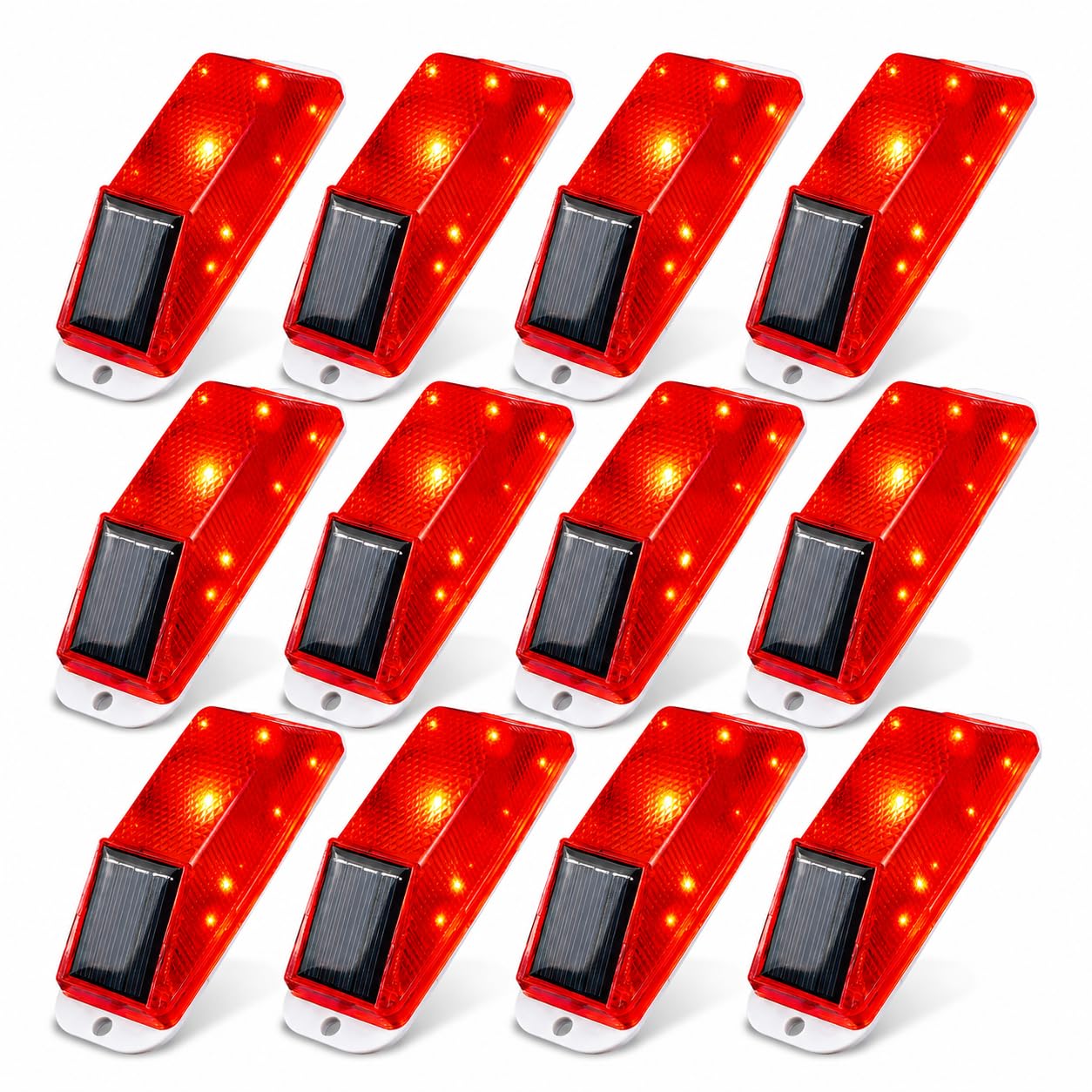 Solar Strobe Warning Light: Sensitive LED Warning Lamp High Bright Waterproof IP65 Flashing Beacon Barricade Construction Safety Traffic Light for Driveways Dock (Red, 12PCS)