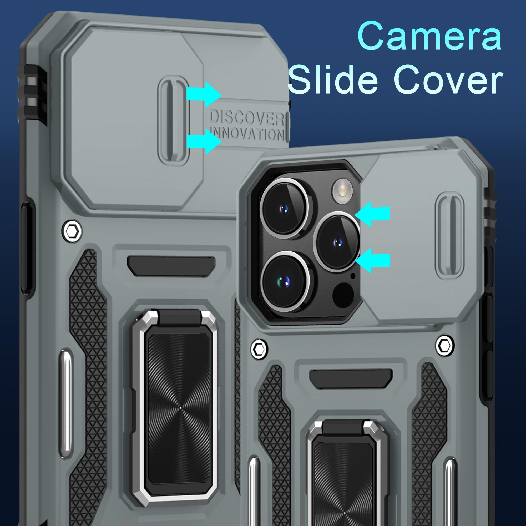 DEERLAMN Case For IPhone 13/iPhone 14 6.1-Inch With Slide Camera Cover Screen Protector 2 Packs Rotated Ring Kickstand Military Grade Shockproof Protective Cover Light Blue - View #9