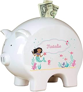 Personalized Blonde Little Mermaid Piggy Bank for Little Girls (African American)