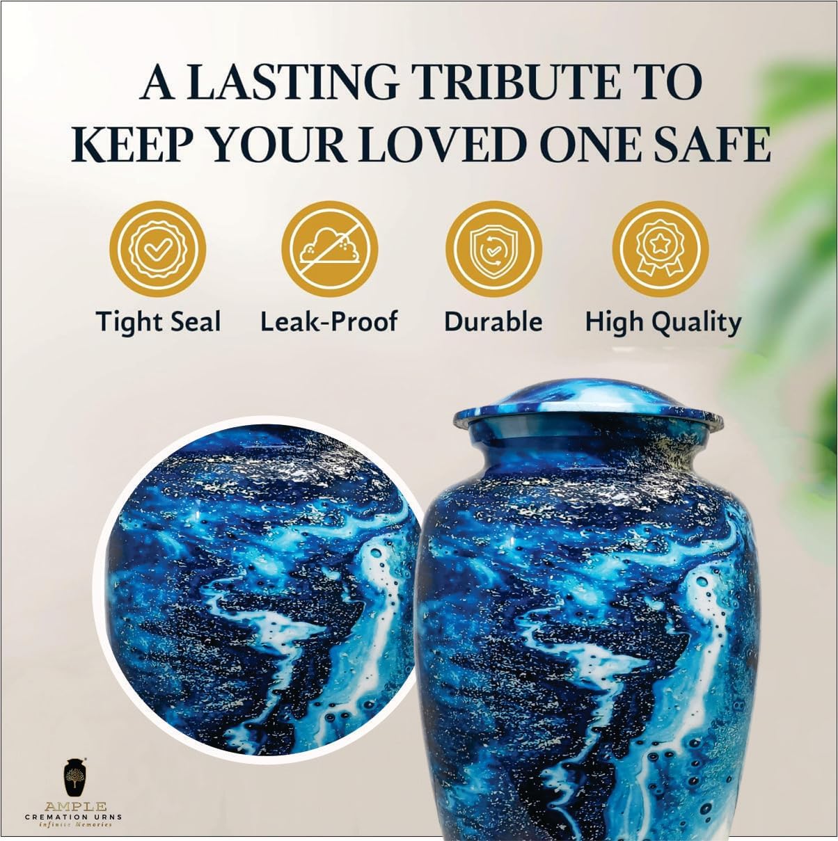 Handcrafted Metal Cremation Urn for Human Ashes – Secure Lid, Memorial for – Suitable for Home, Burial, or Columbarium I Multiple Designs (Divine Waves, 6.5 x 6.5 x 10.5 inches I 200 lbs.)