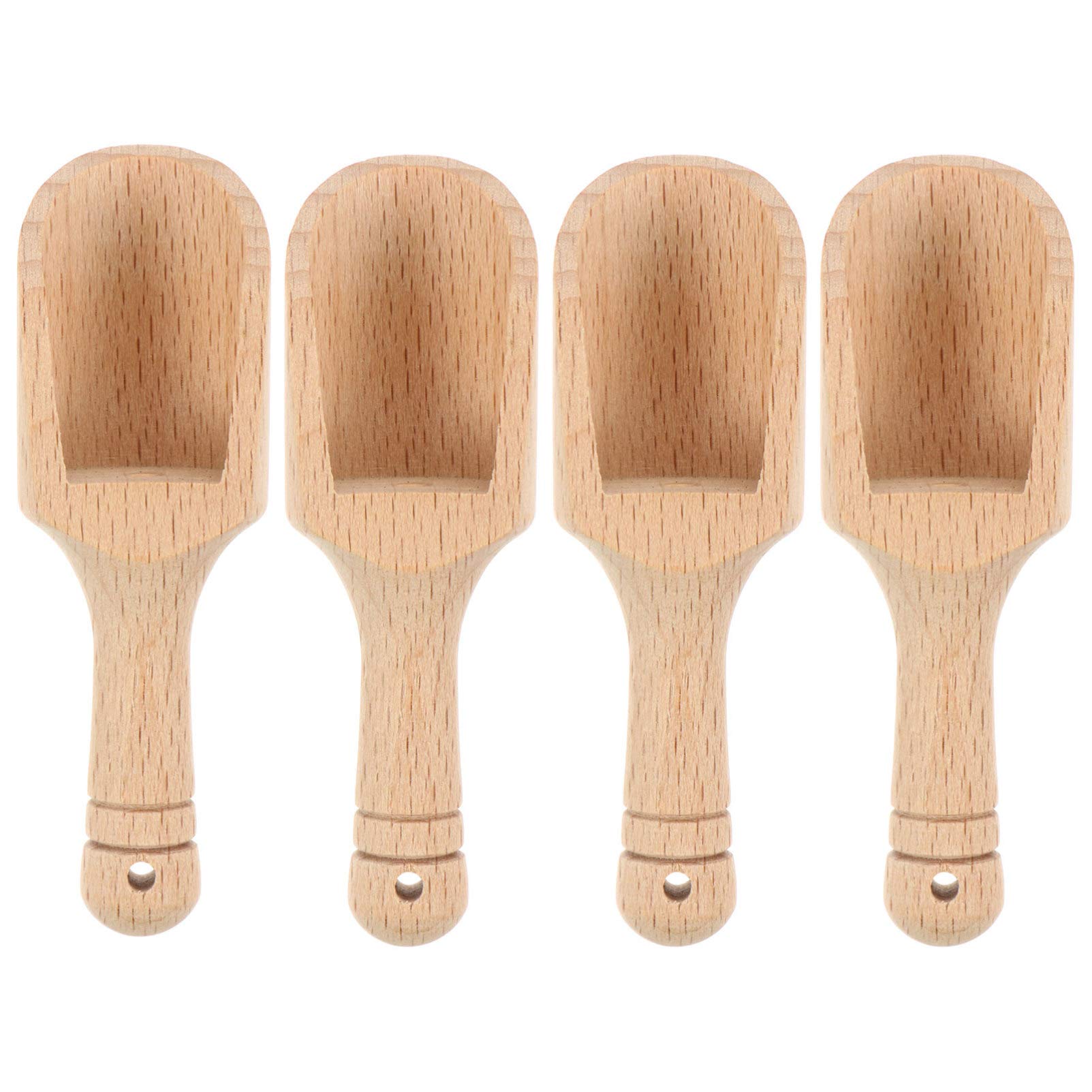 KICHOUSE 4pcs Wooden Salt Shovel and Tea Scoop Lightweight Kitchen Utensils for Spices Seasoning and Tea for Daily Use and Restaurant