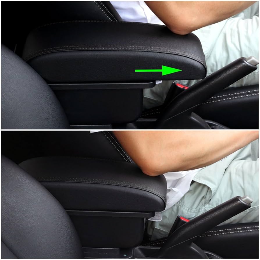 KAERGK Car Armrests For Renault Captur 2013-2017, Centre Consoles For Car, Double Storage Space With Drink Holder, Easy Assembly, Comfortable And Durable Leather, Black (Red Line