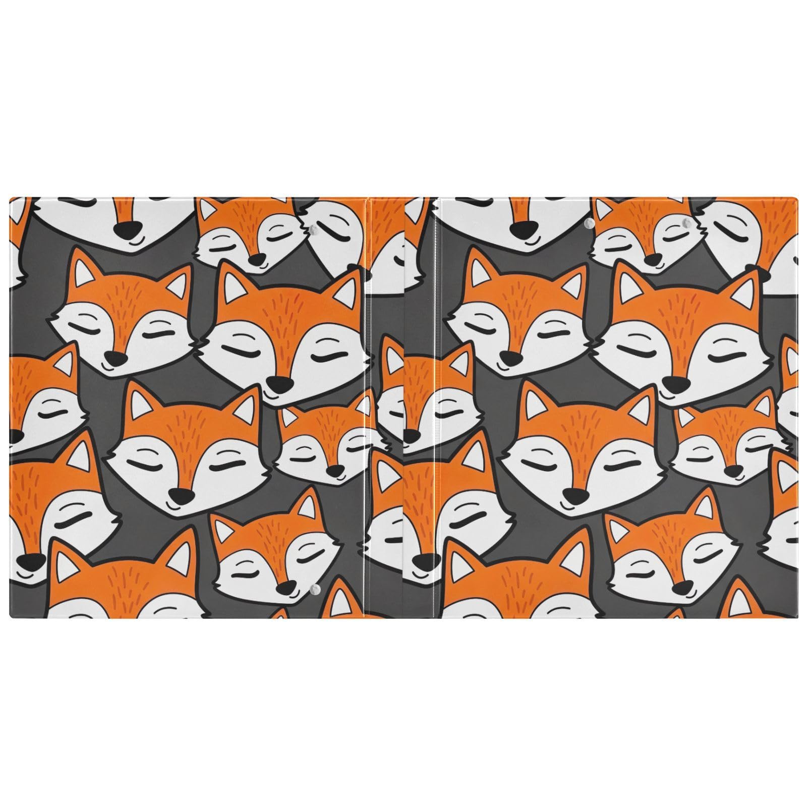 Raccoglitore a 3 anelli, motivo volpi in stile cartone animato, colore arancione, bianco, grigio, con tasche, confezione da 2