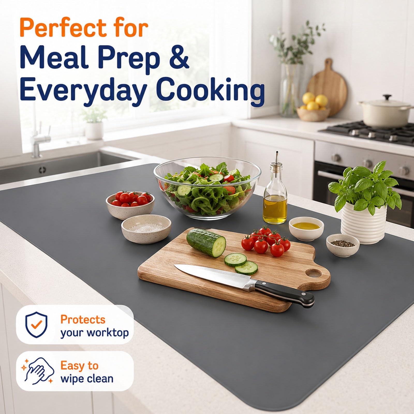 Tappetino Antiscivolo Da Cucina Resistente Al Calore, Spessore 2,5 Mm | Tappetino Da Banco Extra Large, Impermeabile, Multiuso, Facile Da Pulire(Gray,60x120cm)