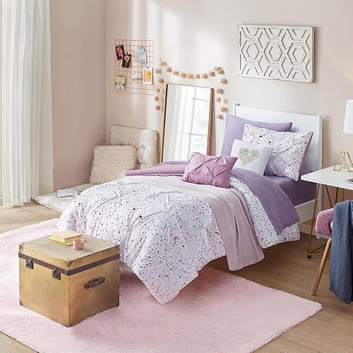 Intelligent Design Abby - Juego de edredón de 4 piezas de microfibra metálica con estampado de acuarela pintada, almohadas bordadas modernas para