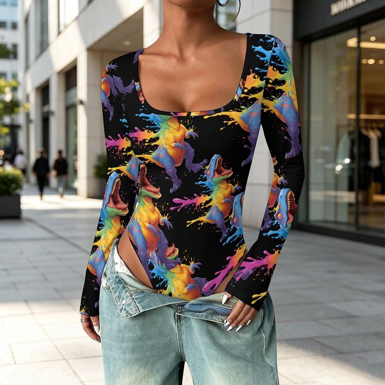 Dinosaur Women's Bodysuits Long Sleeve Top 5XL