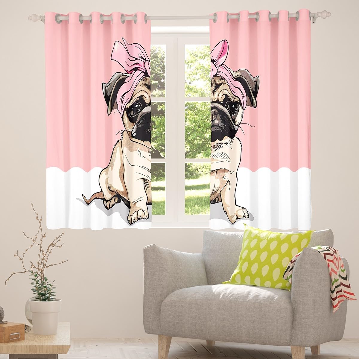 Feelyou Pug Dog Blackout Curtains Cute Pug Dog Kids Boys Girls Window Curtains Pet Dog Darkening Drapes for Bedroom Pug Puppy Animal Living Room Window Treatments (2 Panels, 42 x 90 Inch) image 5