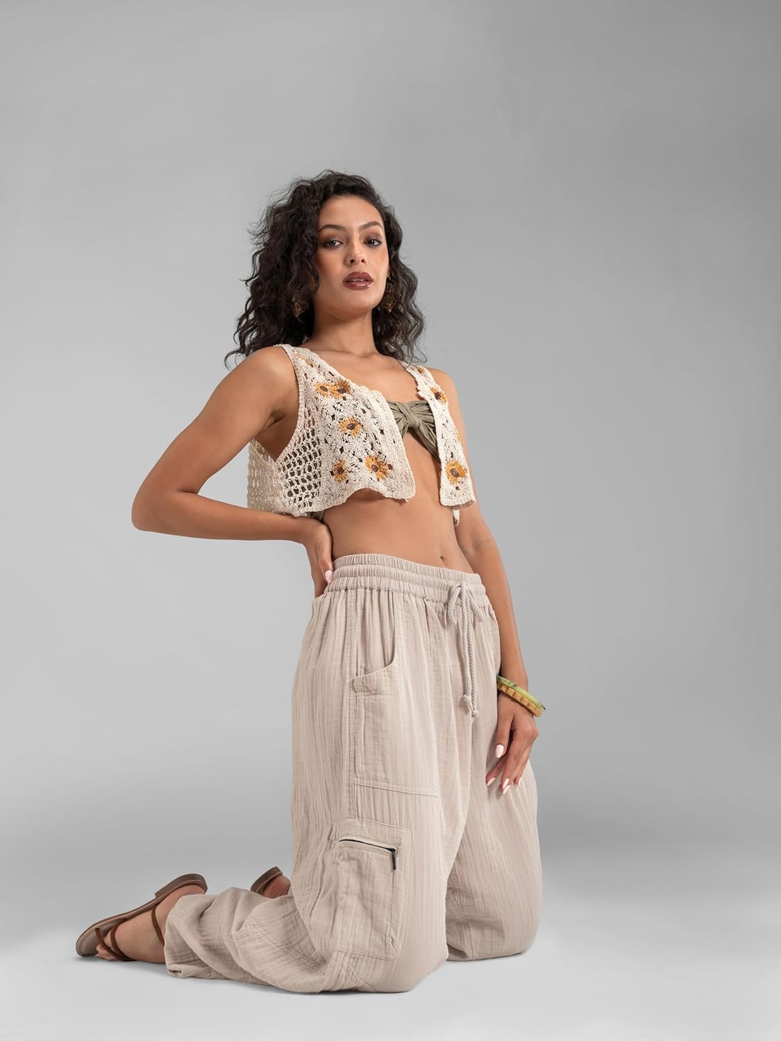 The Veshti Company Women’s Boho Cotton Harem Pants – Soft Lounge Yoga Pants – Fit Trousers with Drawstring - Image 8