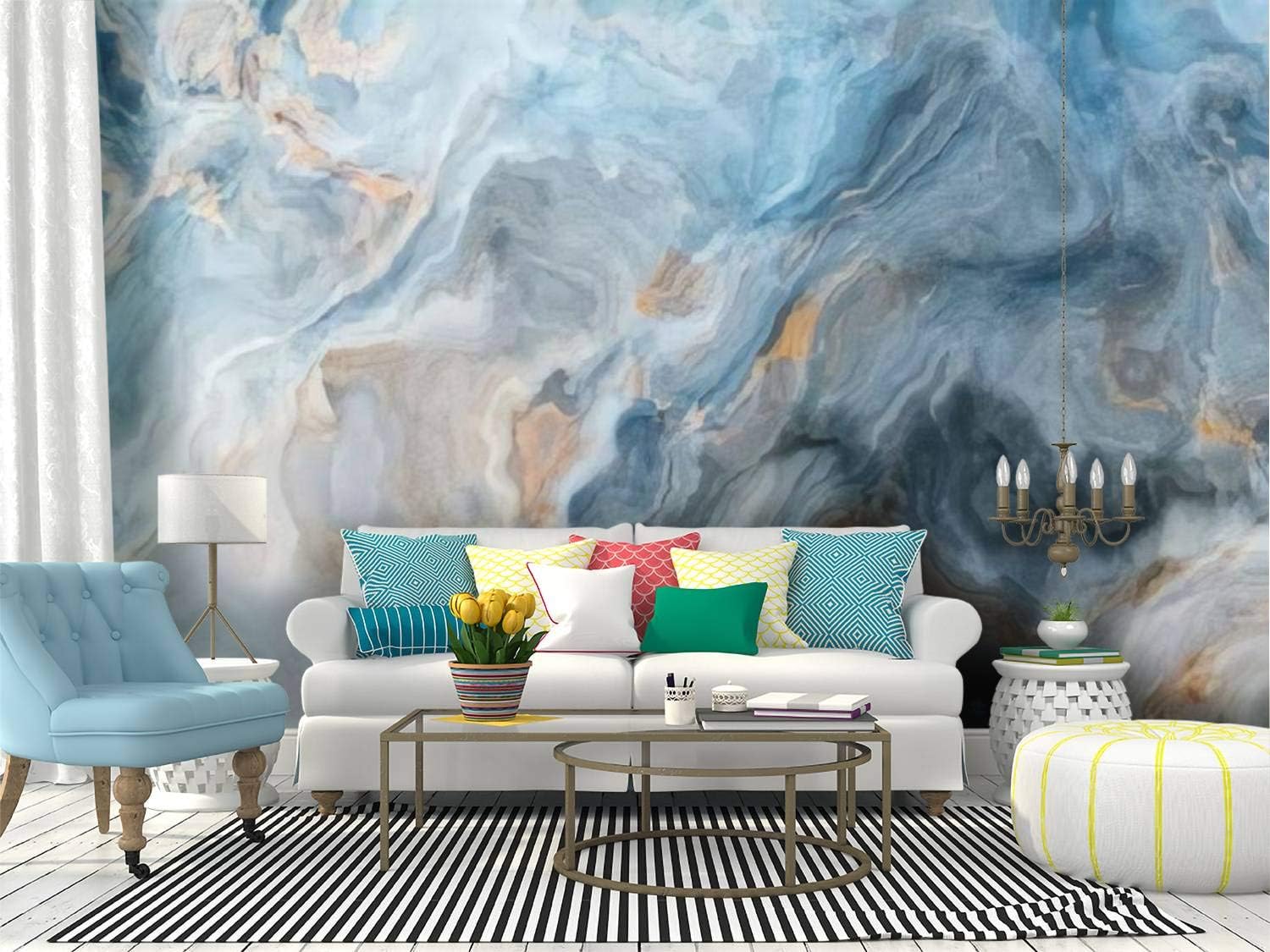 116"Wx83"H Self Adhesive Wallpaper Roll Paper Blue Marble Pattern with Grey and Gold inclusions Abstract Texture Peel and Stick Wallpaper Decorative Wall Mural Posters Home Covering Interior Film