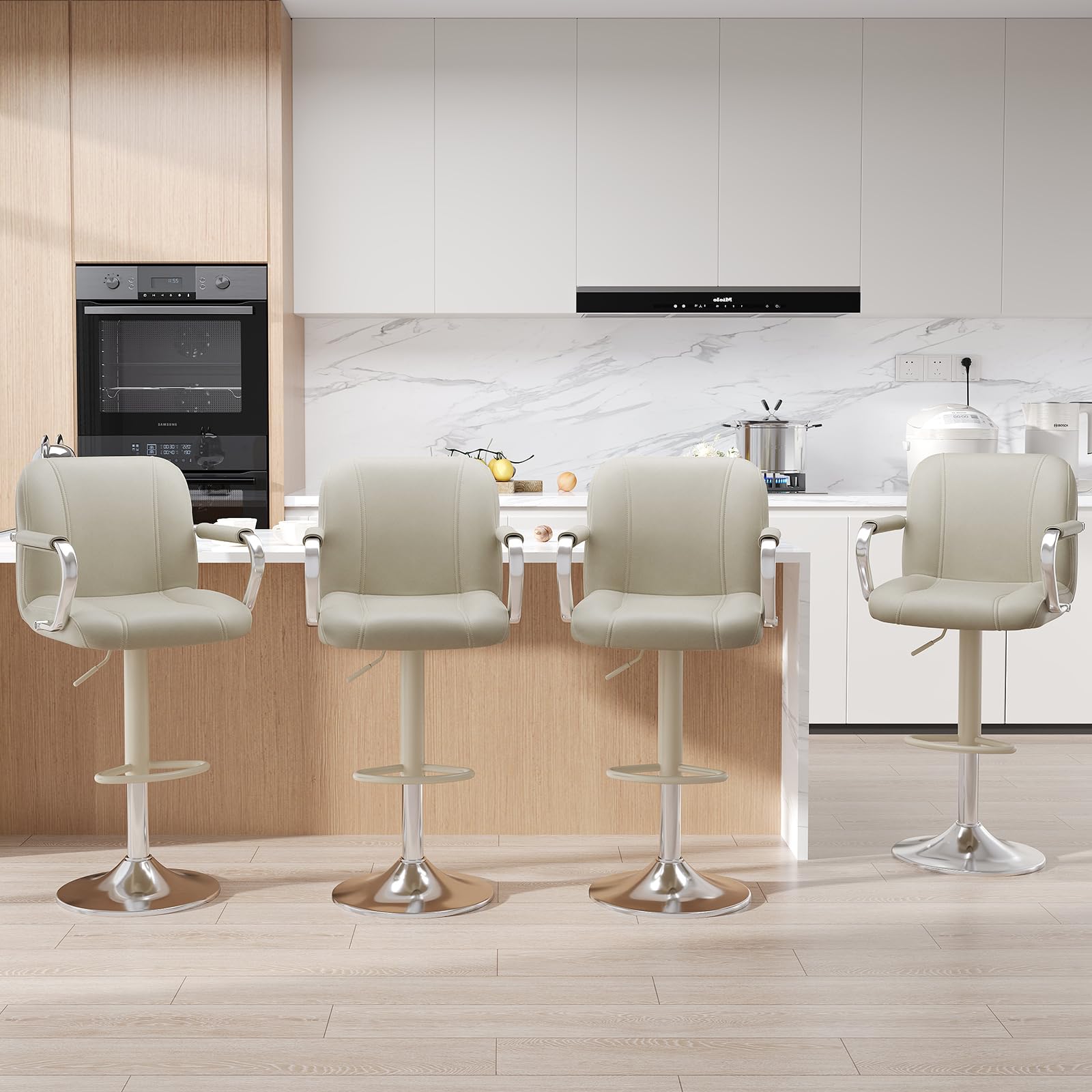 MALOL Set of 4 Beige Counter Chairs with Backs – Adjustable Swivel High Chairs for Kitchen Island, Modern Seating, Taburetes para Barra de Cocina,