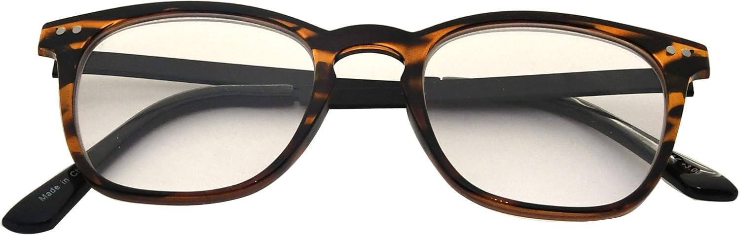Eyekepper Readers Retro Square Plastic Frame Metal Arms Reading Glasses Amber/Black Arm +2.5, +2.50 - Image 3