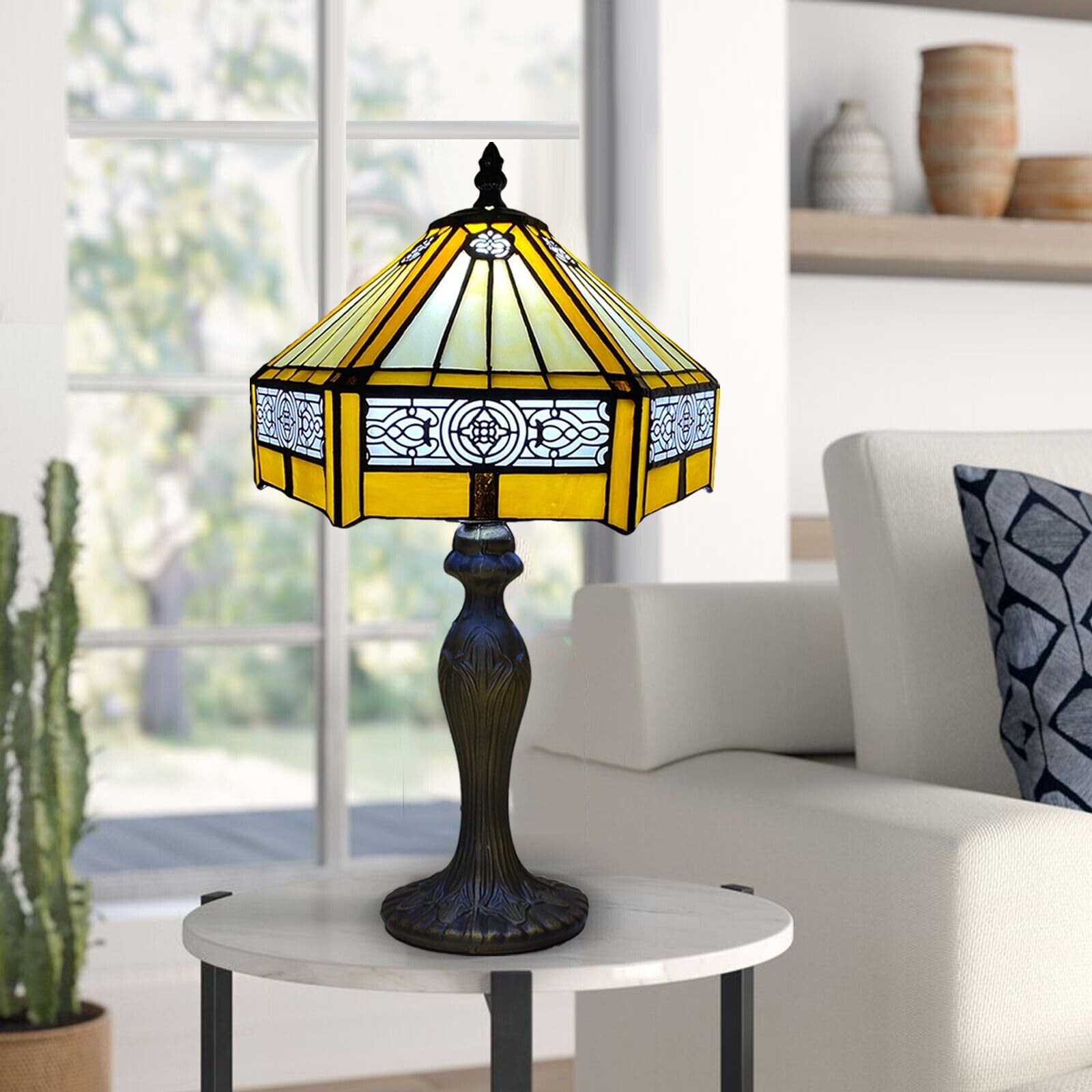 TIFFORA Tiffany Table Lamp – Stained Glass Bedside Lamp, Vintage Art Deco Desk Light for Bedroom, Living Room & Reading, 10 Inch, E27 LED Bulb Compatible Tiffany Style Lamps