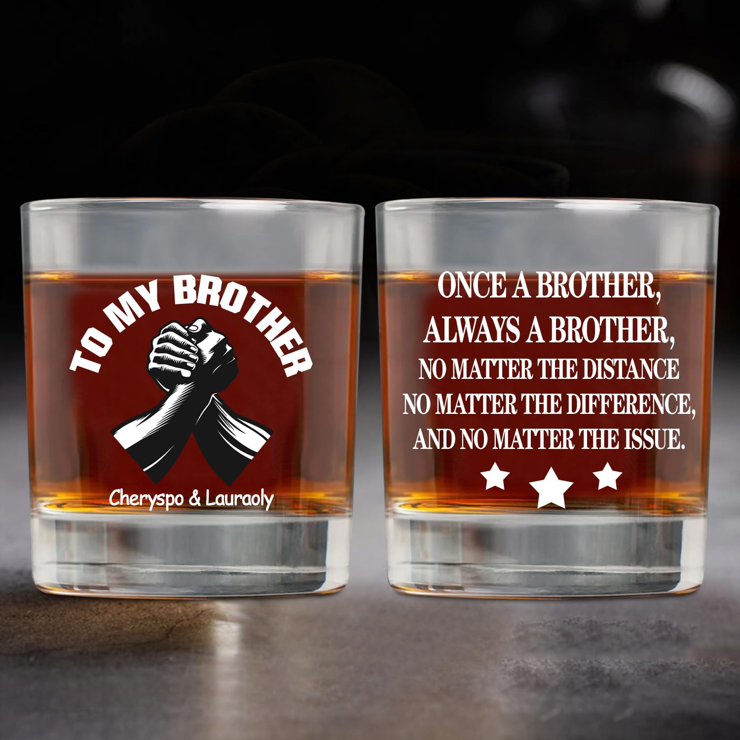 Personalized To My Brother Whiskey Glass, Once A Brother Always A Brothers Drinking Glasses, Custom Name Fist Bump Whiskey Cup for Brothers Friends Men Him, Funny Father's Day Birthday Gifts,04