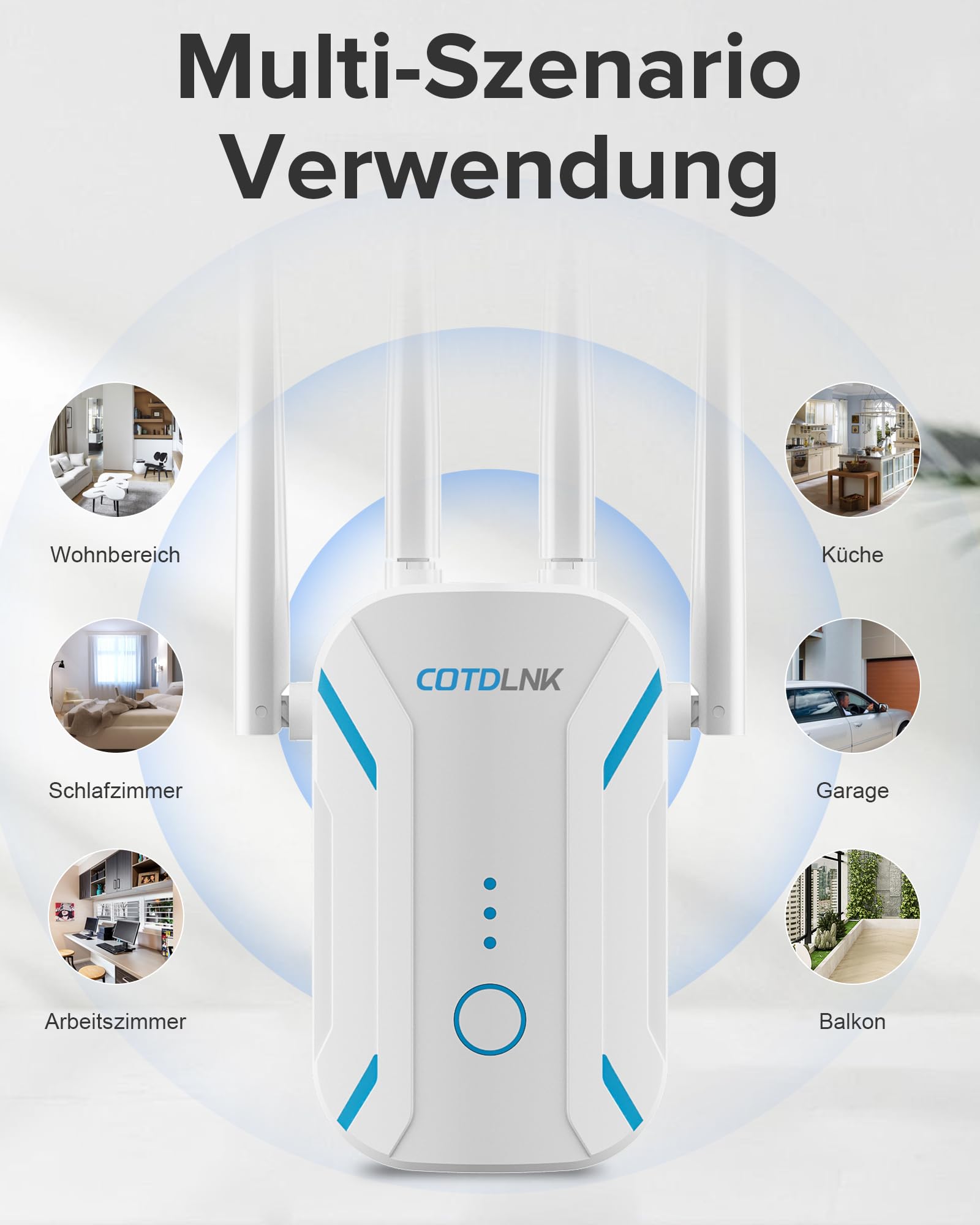 WLAN Verstärker WLAN Repeater für zu Hause WiFi Internet Verstärker 1200Mbit/s Dual Band 5GHz & 2,4GHz, einfache Einrichtung, EU-Stecker