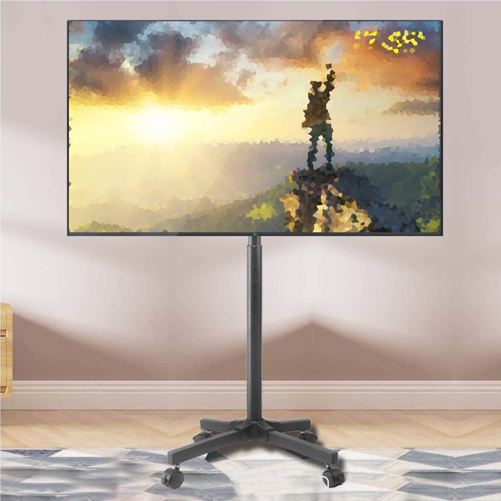 HPTHLY Mobile Stand - Full Motion 360 Deg Rotation Tilt Swivel Tv Mount, Mobile Tv Cart With Wheels For 17-55 Inch Screen, Holds Up To 35Kg/77Lbs Portable Tilt Tv Stand, For Bedroom,