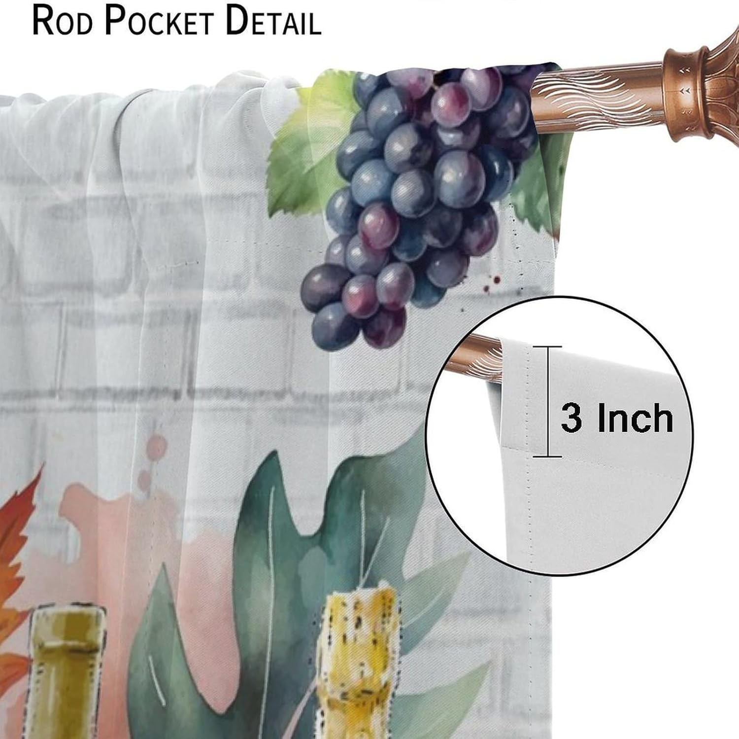 Red Wine Blackout Curtain,Rustic Vintage Farmhouse Grape Glass Leaves Fruit Window Curtains for Kitchen Bedroom Cafe Dining Room Office Living Room Drapes, 42x45 in
