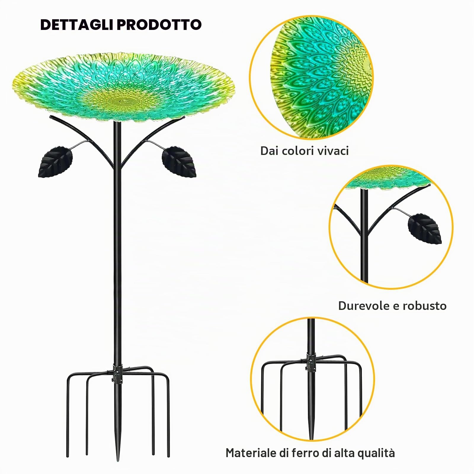 Abbeveratoio Per Uccelli In Metallo Per Esterni, Vasca Per Uccelli Autoportante Da Esterno Con Supporto, Abbeveratoio Per Da Esterno Per Uccelli, Abbeveratoio Uccelli Per Esterni, Giardino(24.5c*83cm)