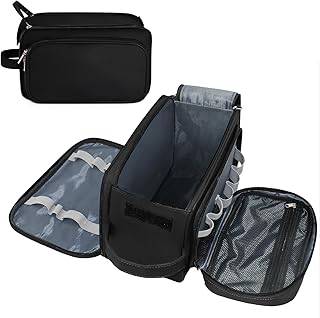 BURUIS Extra Large Toiletry Bag for Men, Travel Toiletry Organizer Dopp Kit Water-resistant Shaving Bag, PU Leather Cosmetic Organizer Bathroom Shower Bag for Toiletries, Grooming, Accessories (Black)
