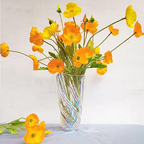 Jarrón de cristal colorido de 9.4 pulgadas de alto, elegante centro de mesa decorativo en espiral para el hogar, oficina, boda, elegante florero de