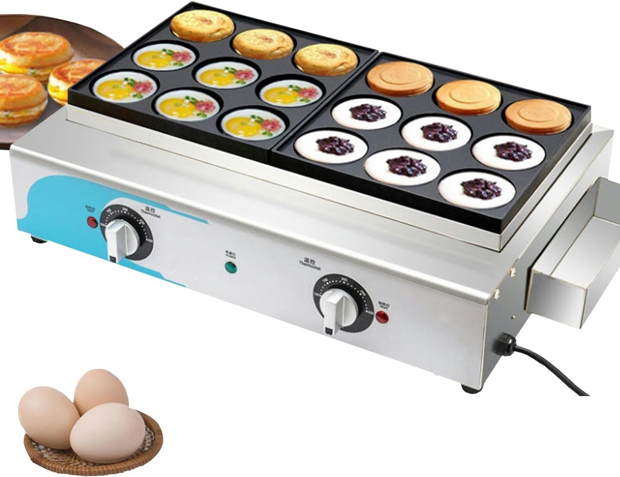 ERoomQ Red Bean Cake Machine,18 Hole Egg Burger Machine with Easy Clean Non Stick Coating & Cool Touch Handles,for Cooking Healthy Fried