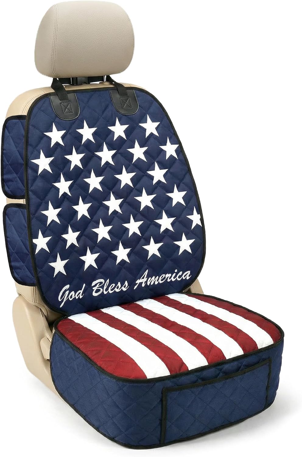 Waterproof Front Seat Car Cover, 2 Pack, Dog Car Seat Cover with Side Flaps, Nonslip Scratchproof, for Cars, Trucks, SUVs, Jeep (Stars & Stripes, Front Seat Cover)