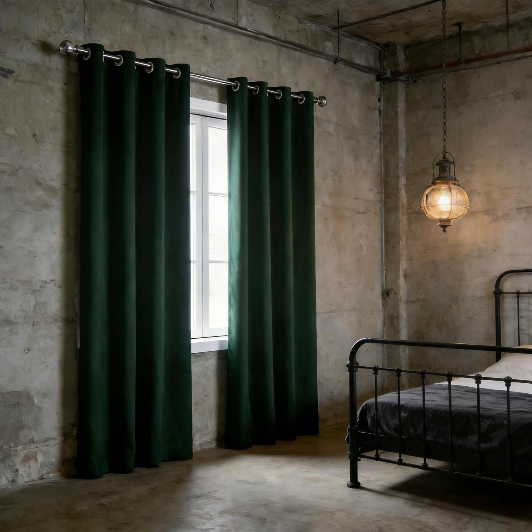 Rideau thermique 120x255 cm occultant et isolant vert foncé à oeillets pour salon