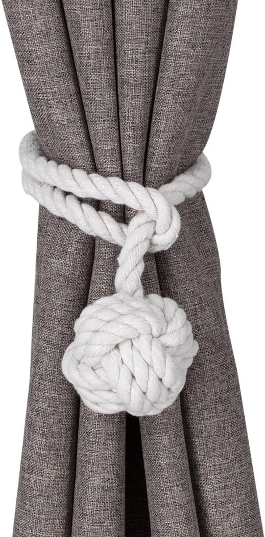Home Queen PU Leather Window Treatment Tiebacks and Rope Knot Curtain Holdback, Set of 8, Chocolate and White