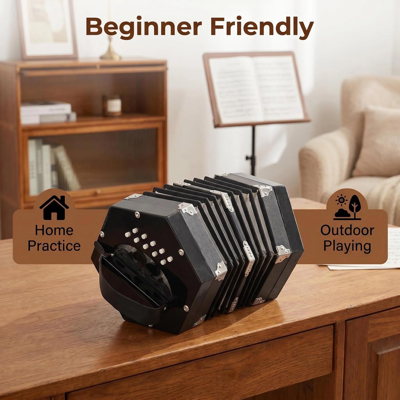 Concertina Anglo, Concertina Vintage a 20 Bottoni, Principianti, Appassionati di Musica, Pratica Professionale, Viaggi, Musica Folk D