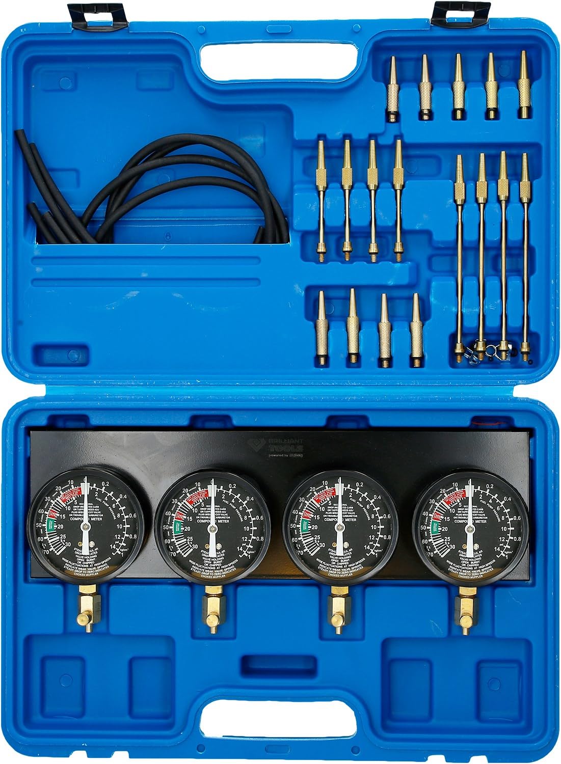 BRILLIANT TOOLS BT581200 Aparato de prueba sincronizada de carburadores, Con 4 relojes sincronizados, 26 pzs [Powered by KS TOOLS]