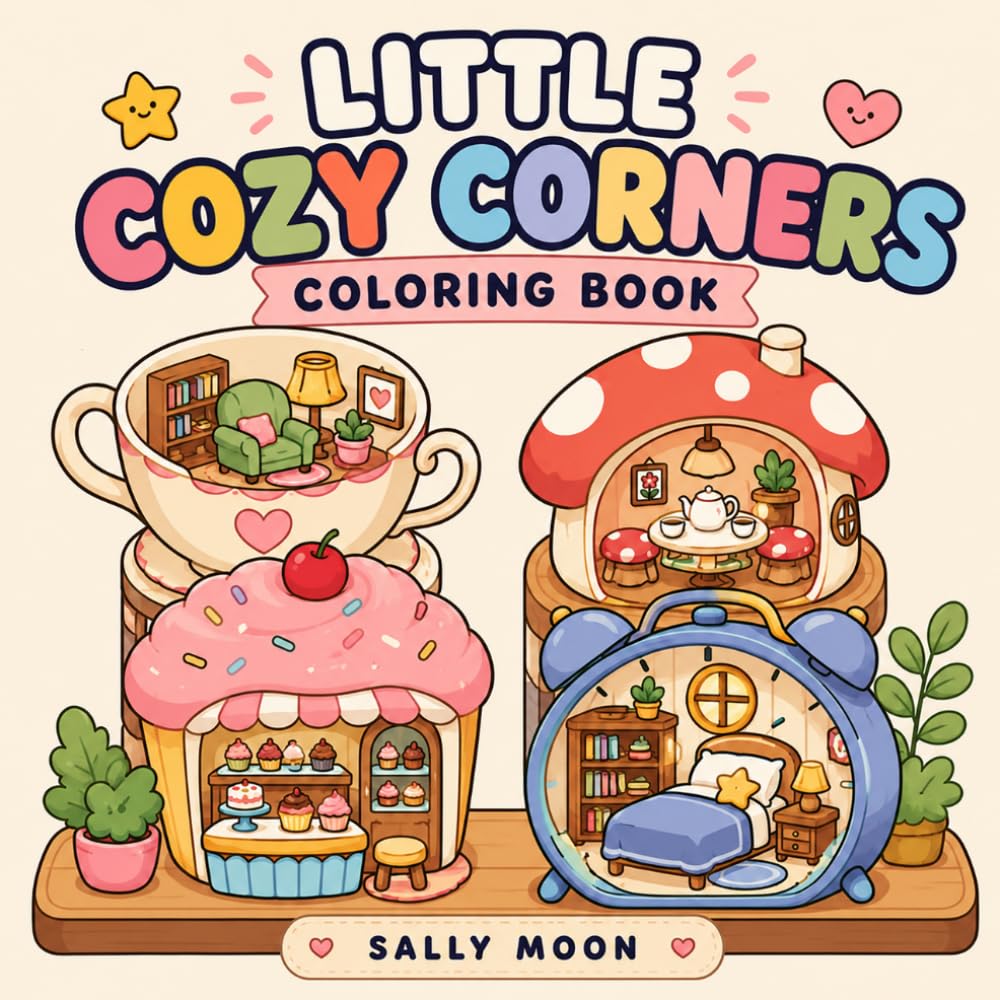 Little Cozy Corners Coloring Book: Cute and Simple Coloring Pages with Tiny Cozy Spaces, Mini Rooms, Sweet Shops, and Adorable Corners for Kids, Teens, and Adults