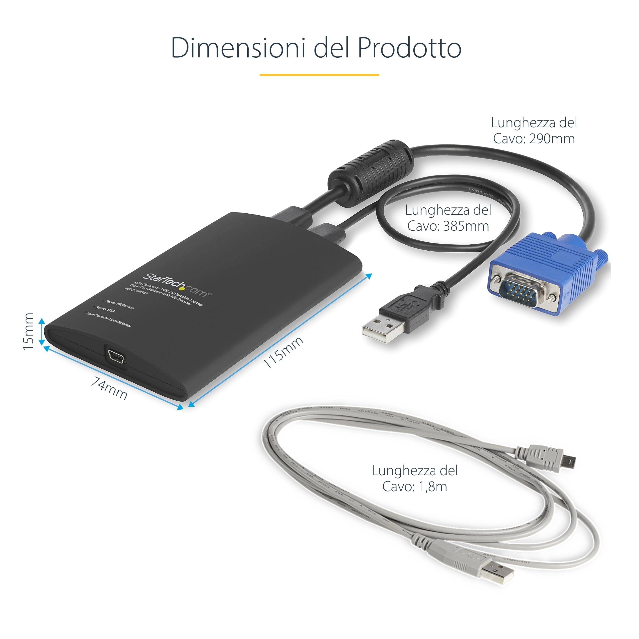 StarTech Adattatore Crash Cart Portatile, Console KVM USB/VGA (NOTECONS02) | Trasferimento file integrato, Ideale per laptop, Console portatile USB 2.0, Accesso diretto ai server