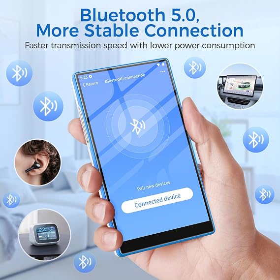 96GB MP3 Player with Bluetooth and WiFi, Android Spotify Music Player for Pandora, Amazon Music, Audible. 5 Touchscreen, Speaker, Supports Play Store,Up to 512GB