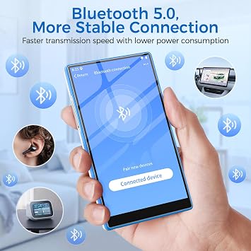 96GB MP3 Player with Bluetooth and WiFi, Android Spotify Music Player for Pandora, Amazon Music, Audible. 5 Touchscreen, Speaker, Supports Play Store,Up to 512GB