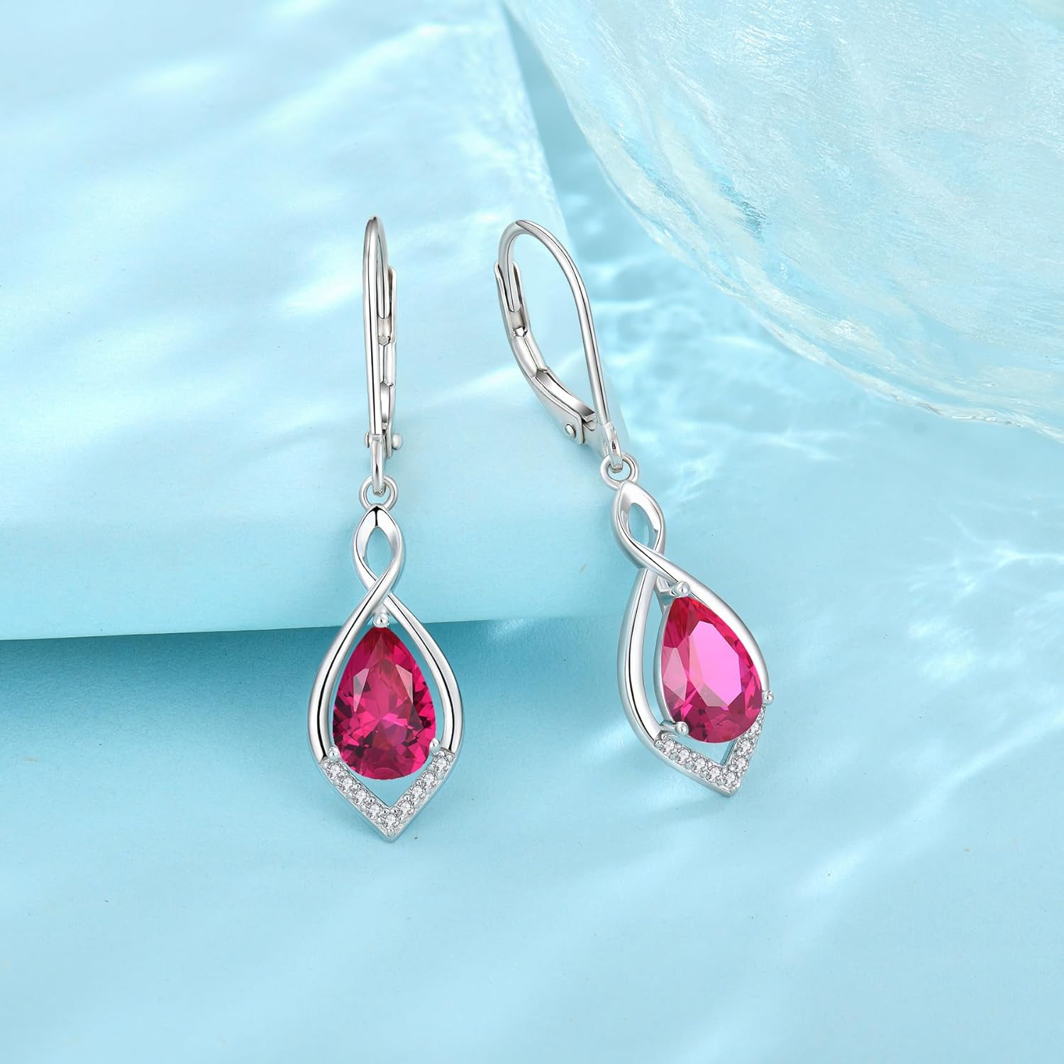 Infinity Teardrop Earrings 925 Sterling Silver Dangle Drop Leverback Earrings Birthstone Jewelry for Women - Image 4