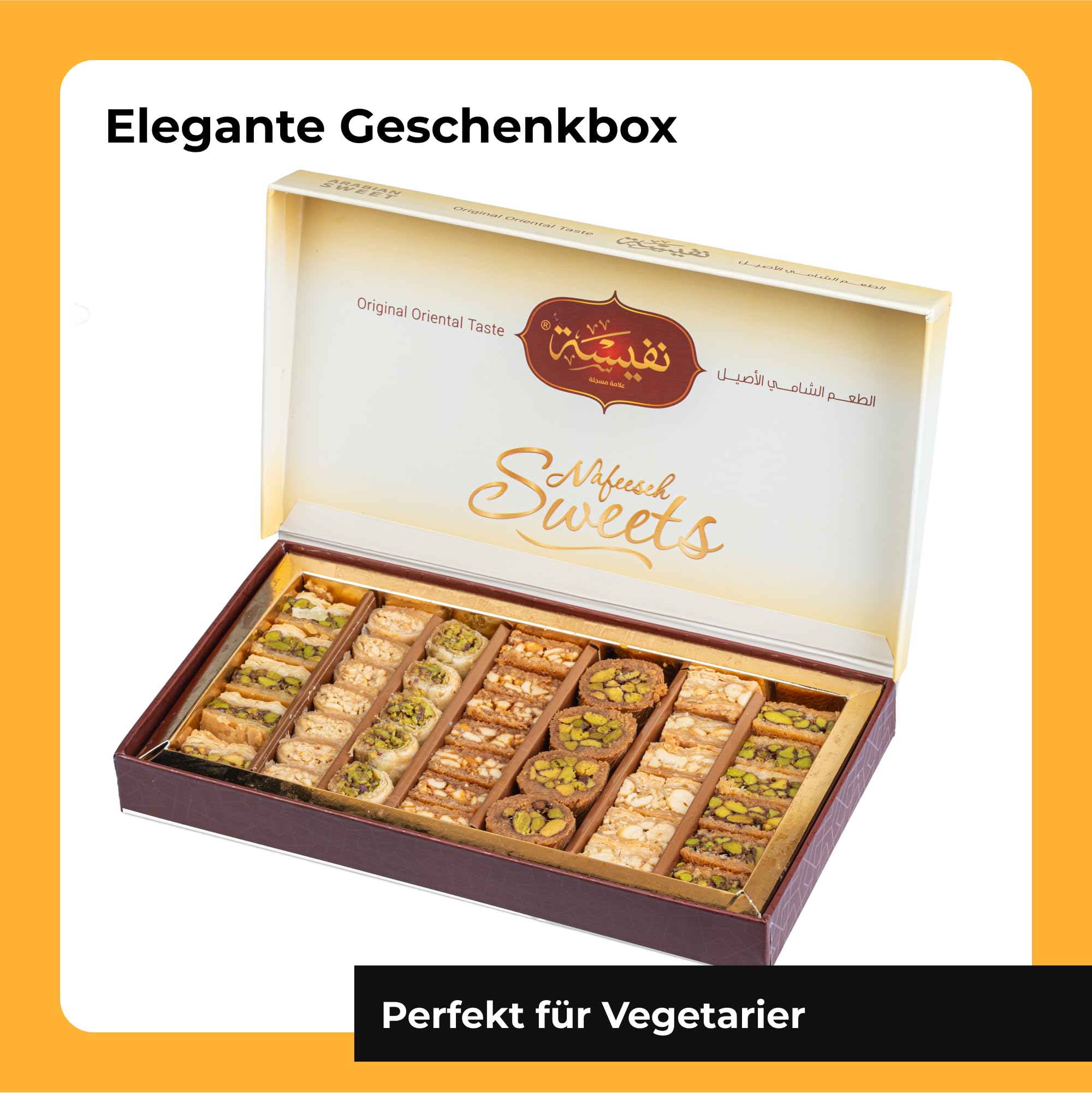 Baklava 450g,43 Stück I Baklava-Sortiment mit Pistazien,Cashewnüssen I Elegante Geschenkverpackung I Ohne Konservierungsstoffe,ohne Zusatzstoffe,ohne FarbstoffeI Traditionelles orientalisches Gebäck