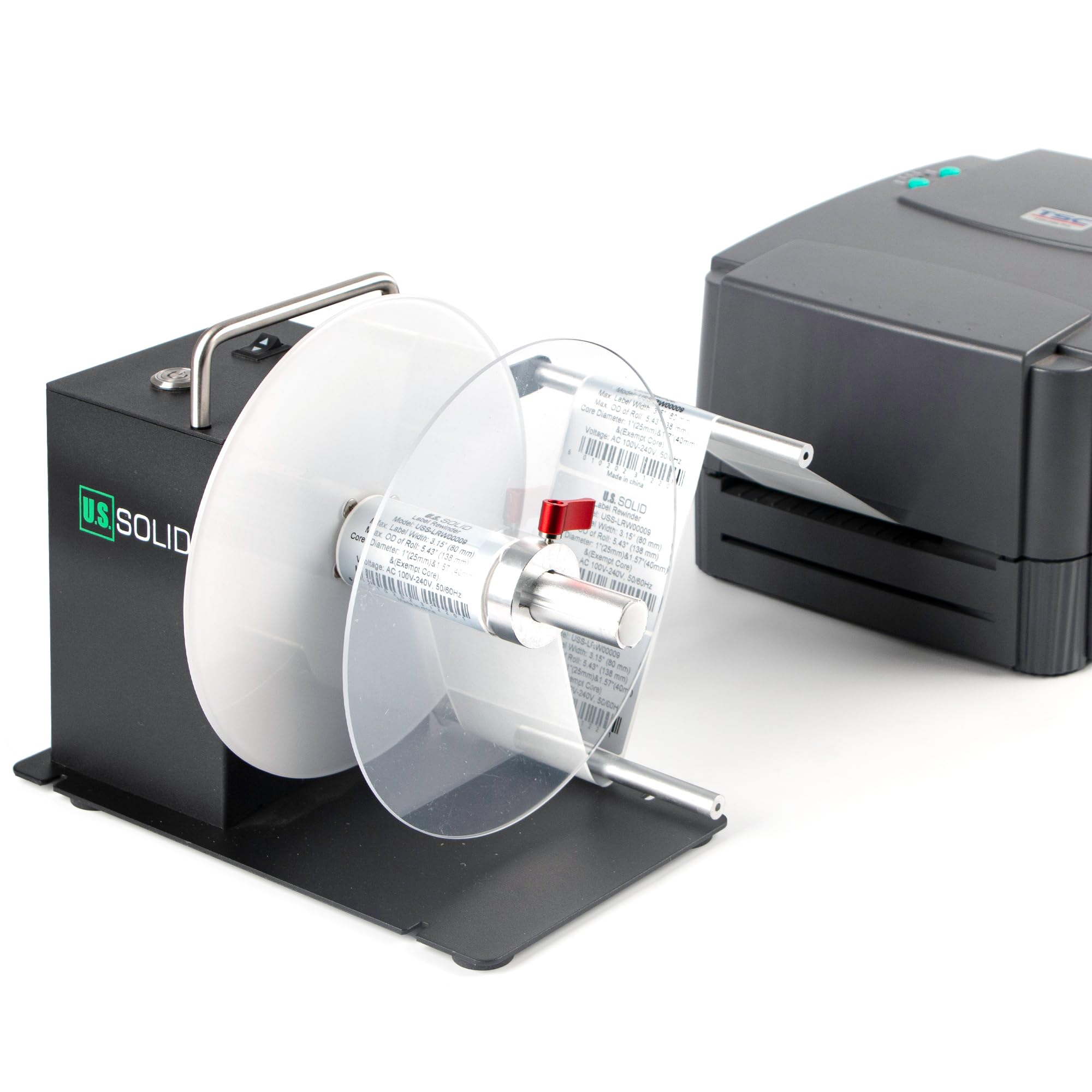 U.S. Solid Avvolgitore automatico etichette – Con braccio sensore, supporto nucleo 1"/1,5"/3", larghezza 120 mm, riavvolgimento bidirezionale