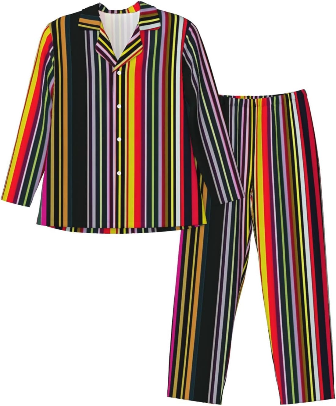 Colored Stripes Vertical Print Luxurious Mens Pajamas Set,Breathable Pajamas Set,Perfect For Lounging Bed,Sofa