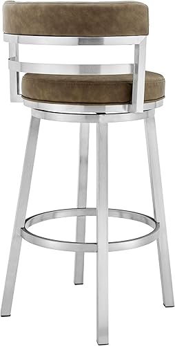 Miniatura 57 de Armen Living Madrid - Taburete giratorio de 30 pulgadas de altura de barra de cuero sintético gris moderno y acero inoxidable cepillado para Gris y