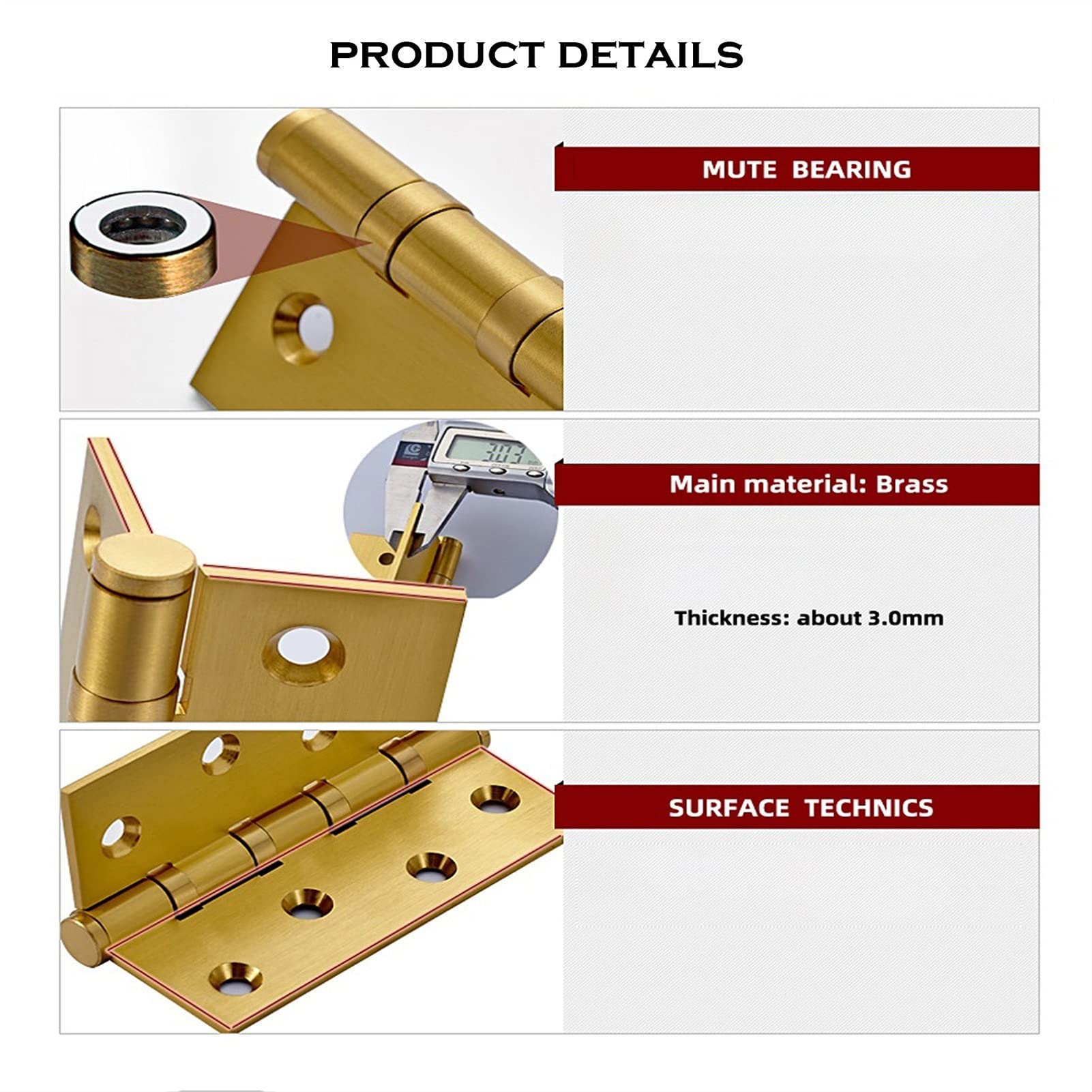 2 piezas de bisagras de puerta de latón macizo de 4 pulgadas, bisagras de puerta con rodamiento de bolas, utilizadas for puertas de dormitorio, puertas de oficina, etc.