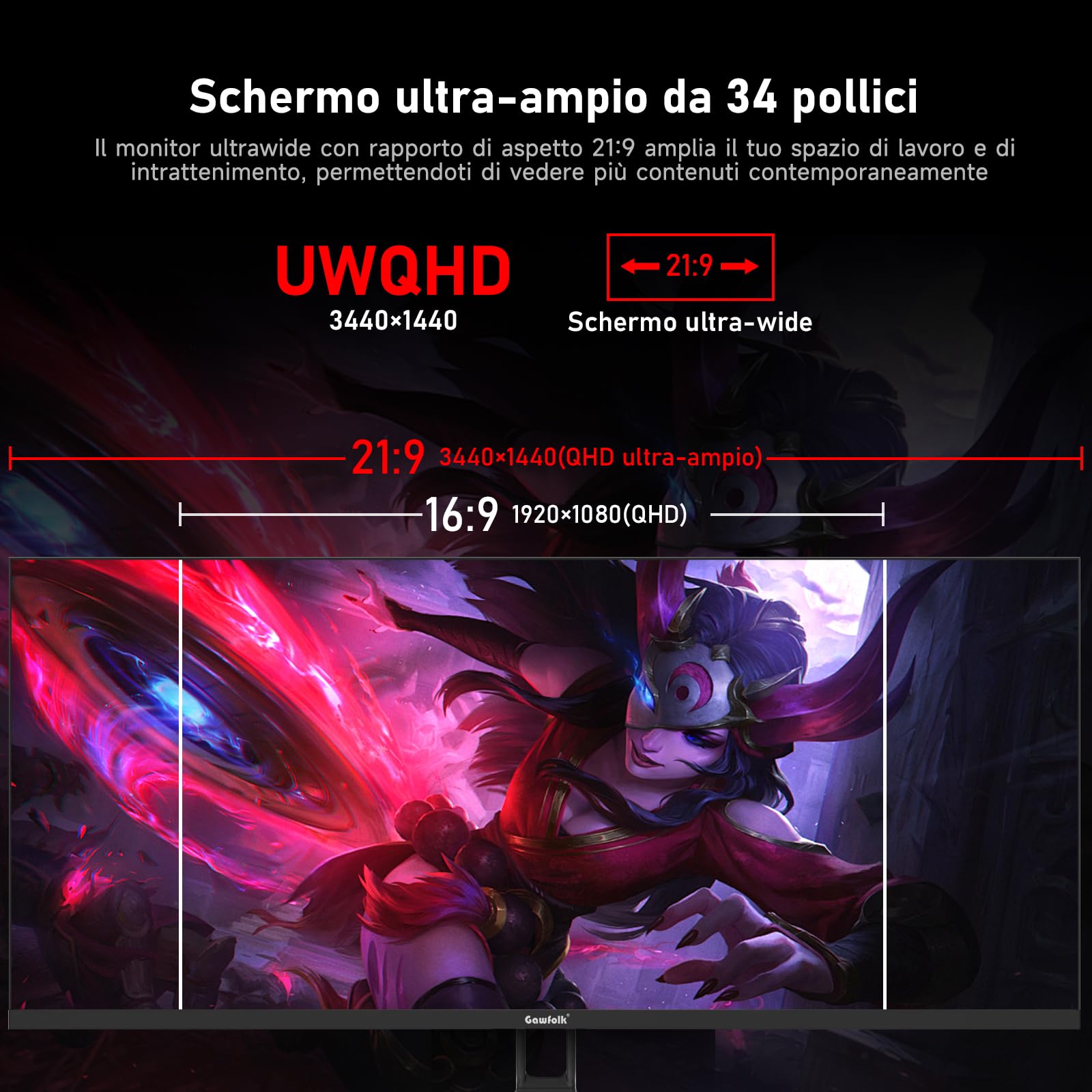 Monitor Gawfolk 34 Pollici IPS 165Hz - UWQHD 128% sRGB - Dettaglio