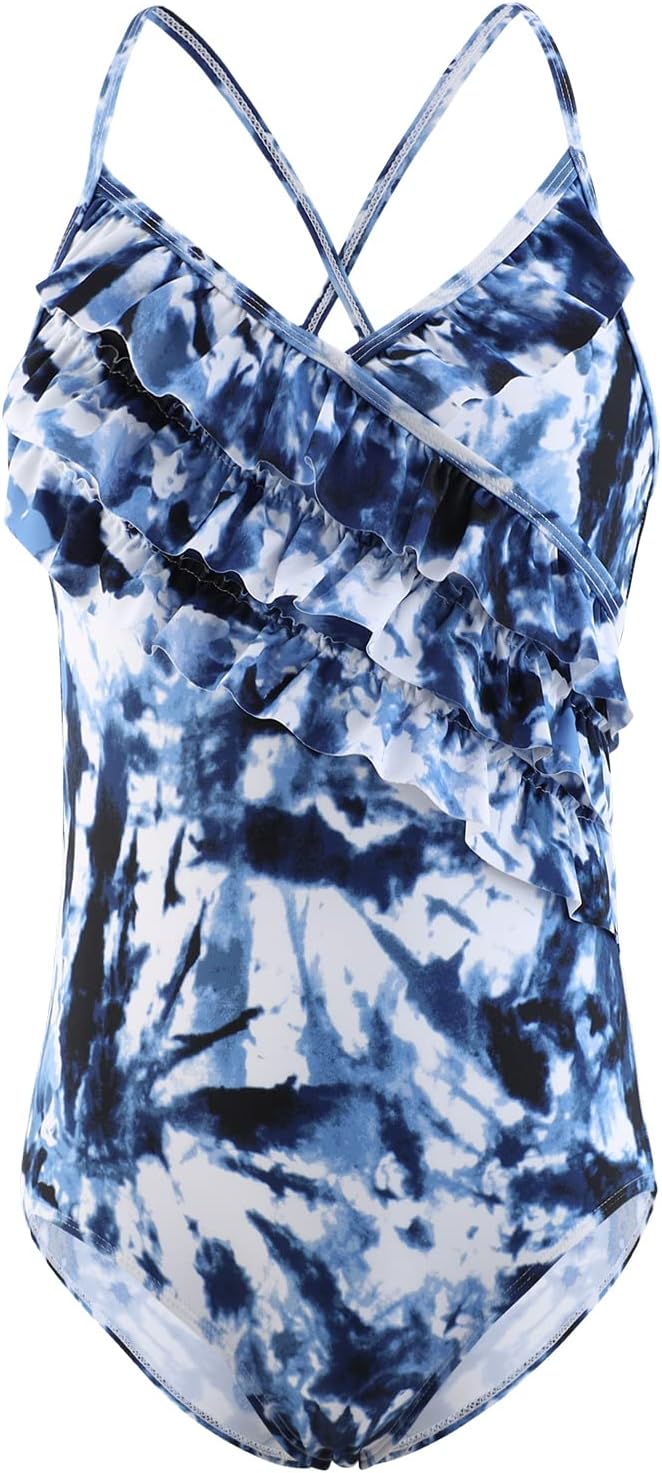 HowJoJo Girls One Piece Swimsuits Tye Dye Ruffle Bathing Suit Size 6/6t